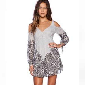 Free People Penny Lover Cold-Shoulder Mini Dress in Ivory Combo, Size S